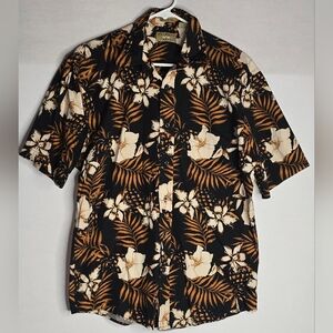 NATURAL ISSUE Mens Large M Aloha Button-up shirt Black Beige 100% Cotton